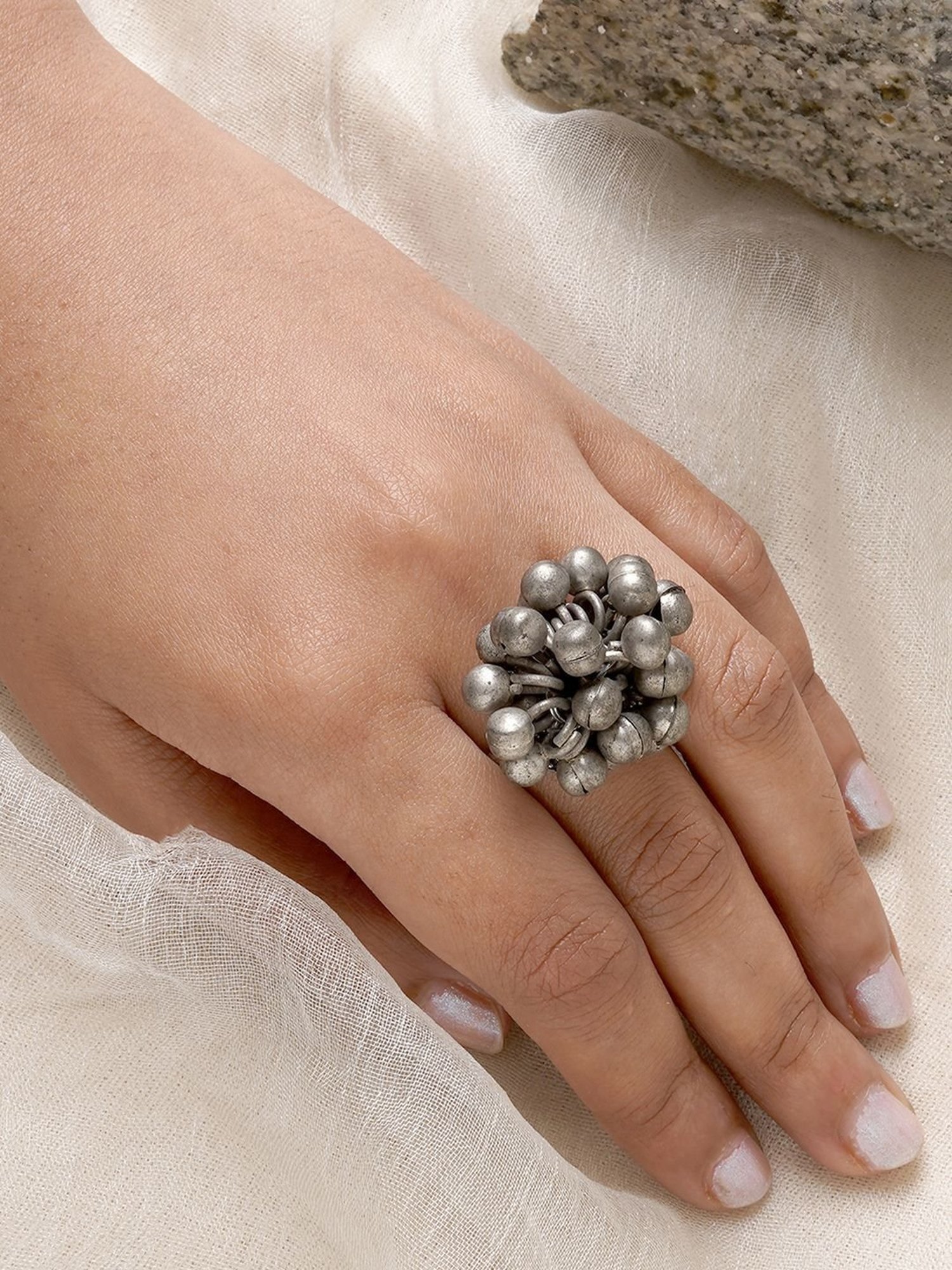 Teejh Selvi Ghungroo Silver Oxidized Ring