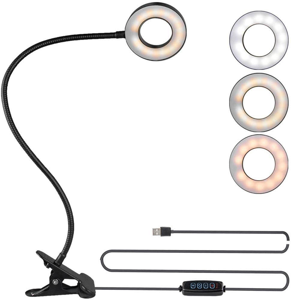 Bekada LED Desk Light with Clamp for Video Conference Lighting Clip on LED Ring Light for Computer Webcam USB Laptop Light for Zoom Meetings Reading Light with 3 Color 10 Dimming Level