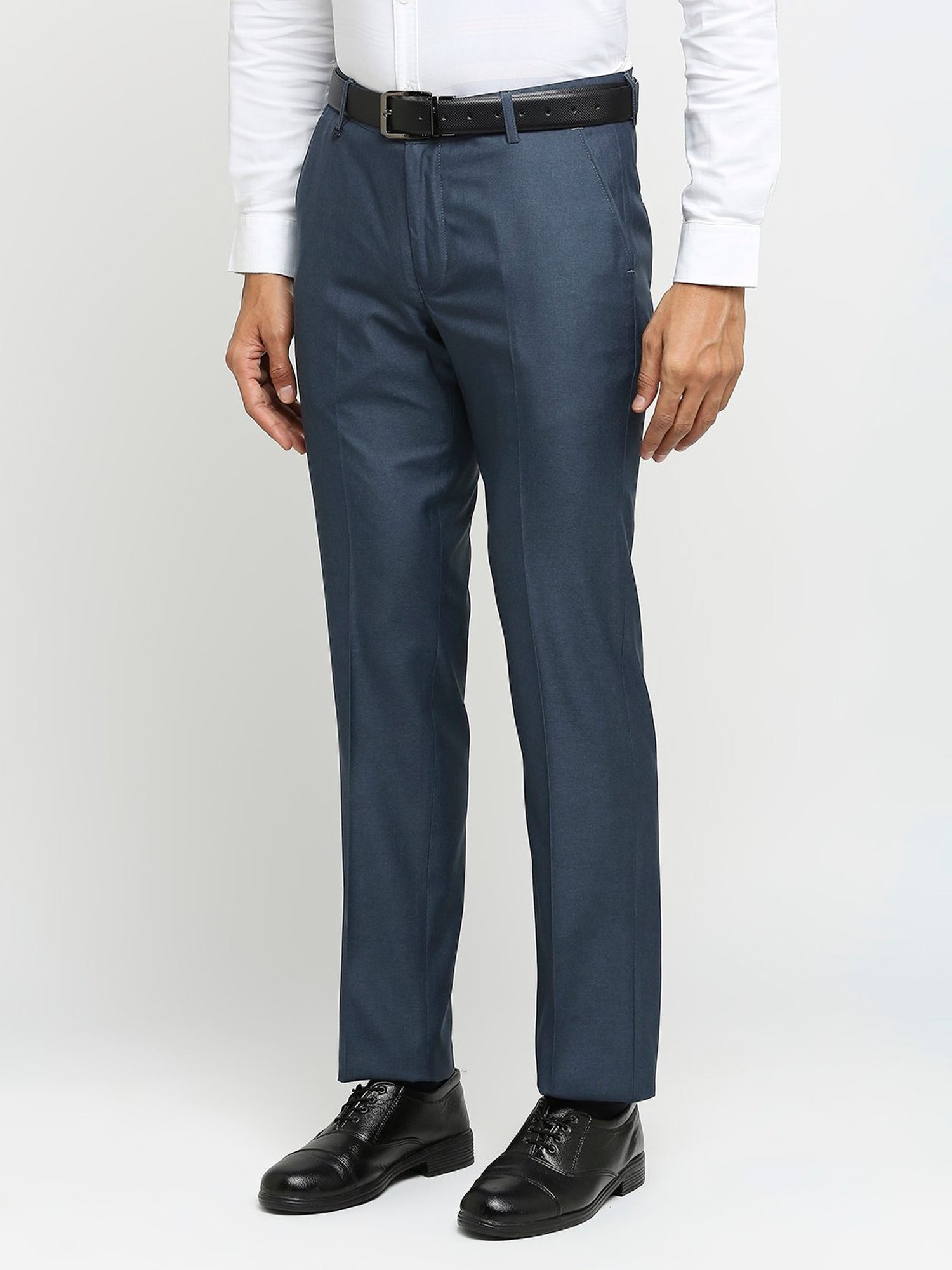 SOLEMIO Dark Turquoise Slim Fit Flat Front Trousers