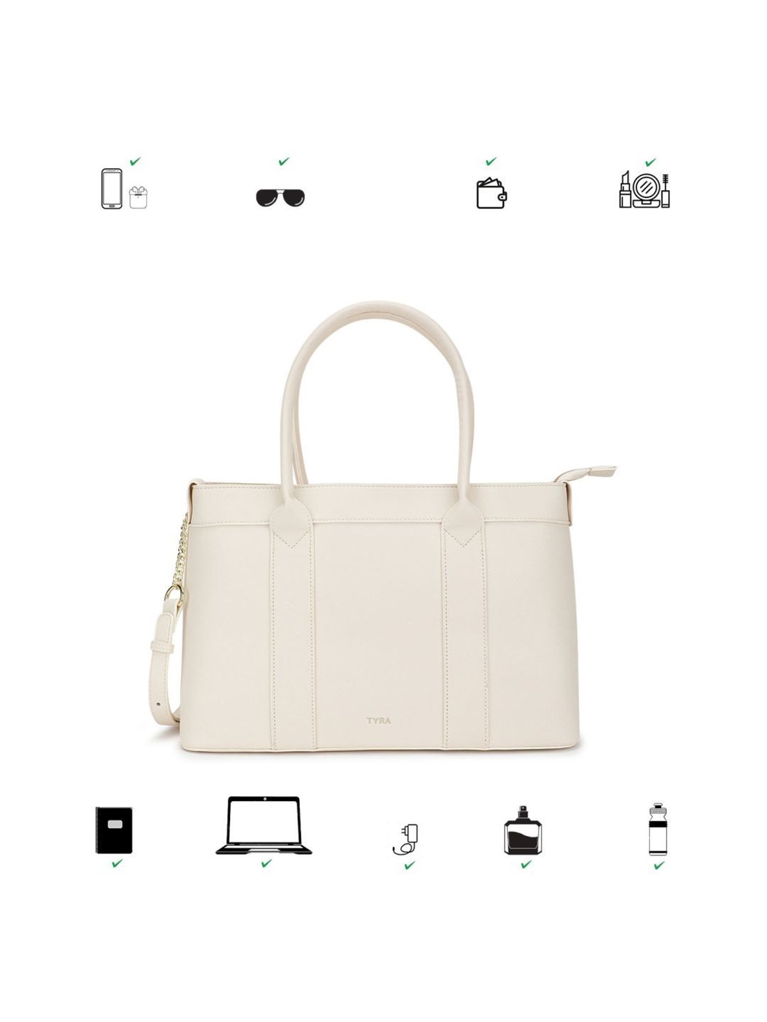 Tyra Lina Off White Solid Faux Leather Tote Handbag