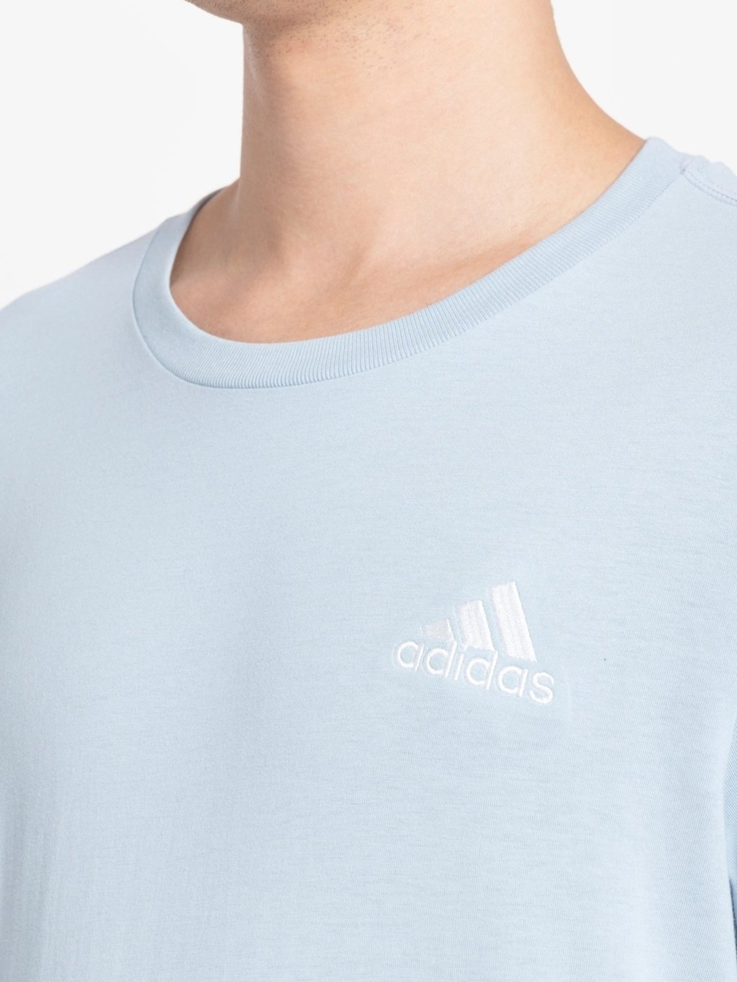 Adidas Blue Cotton Regular Fit T-Shirt