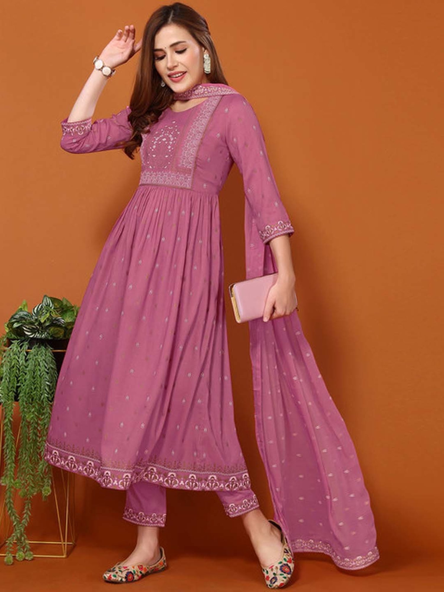 Skylee Pink Printed Kurta Pant Set With Dupatta