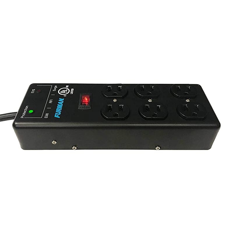 Sound S-6B-PRO 15A AC Surge Strip 6 Outlet 2x3 Block with Extreme Voltage Shutdown, Metal Chassis, 15' Power Cord
