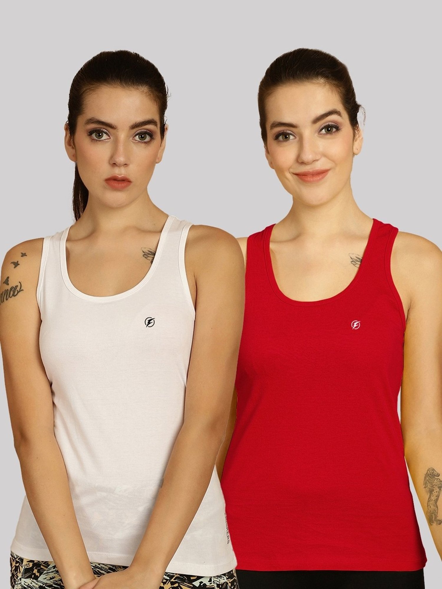 Friskers White & Red Cotton Sports Tank Top - Pack Of 2