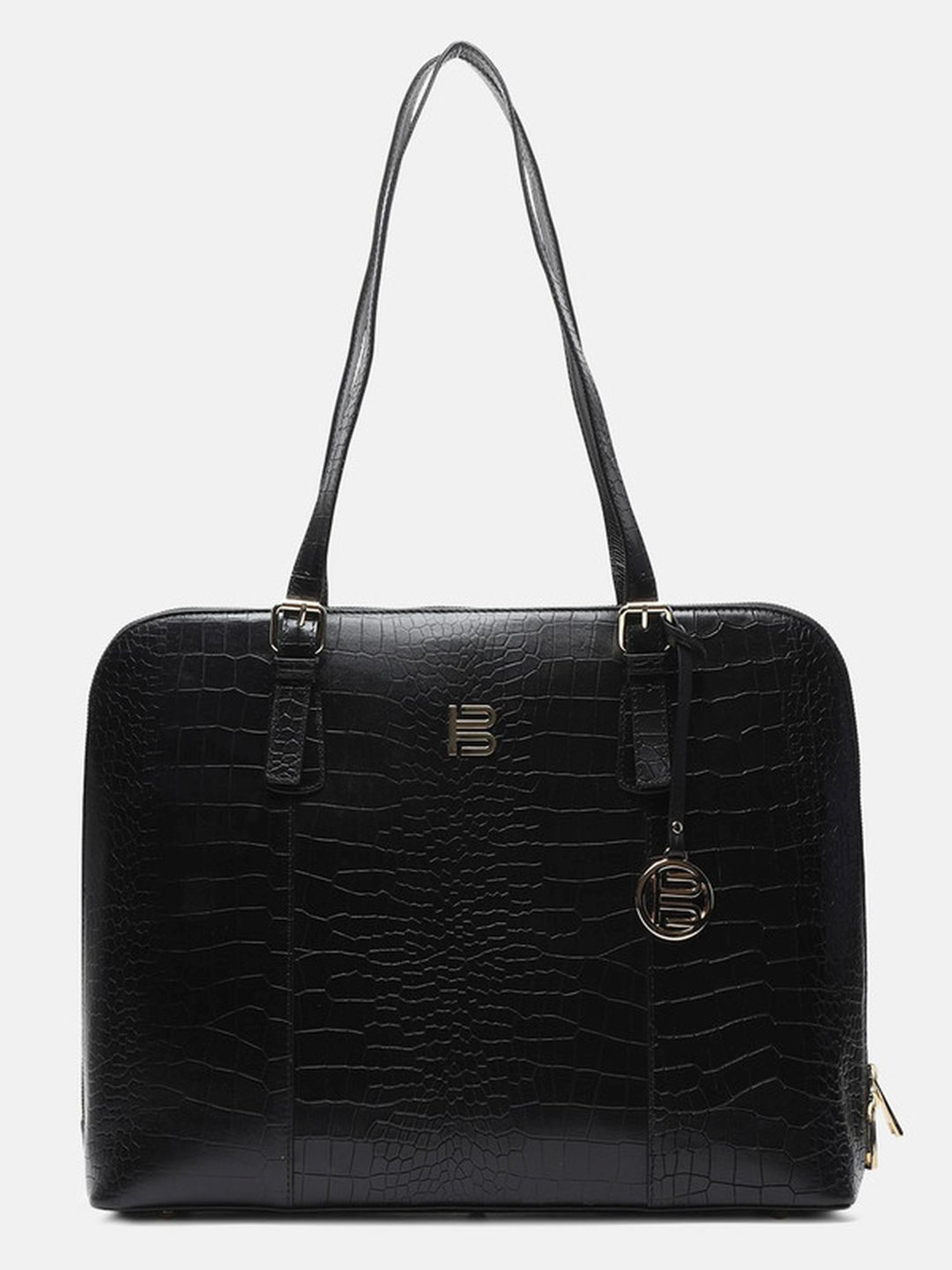 BAGATT Black Leather Textured Shoulder Handbag