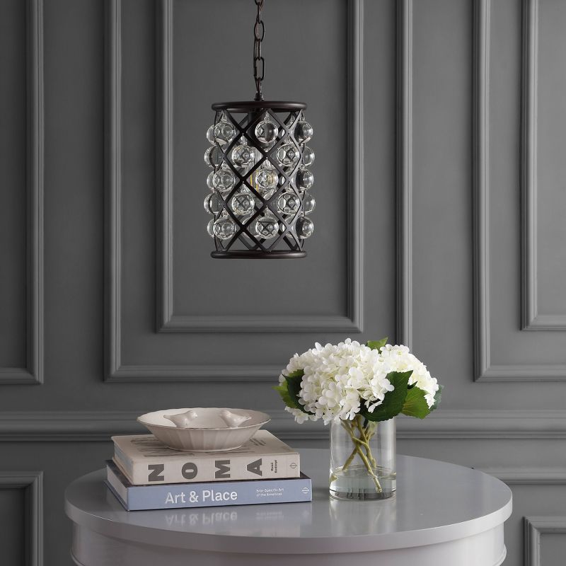 8" Metal/Crystal Gabrielle Pendant (Includes Energy Efficient Light Bulb) Black - JONATHAN Y