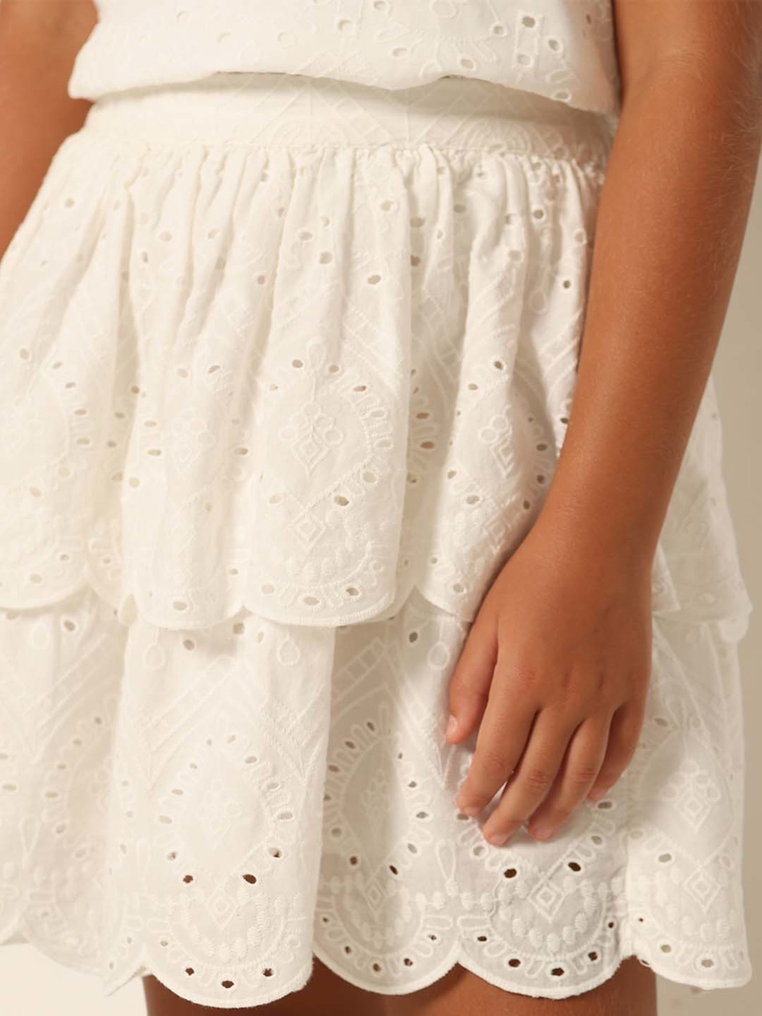 VERO MODA GIRL White Cotton Embroidered Skirt