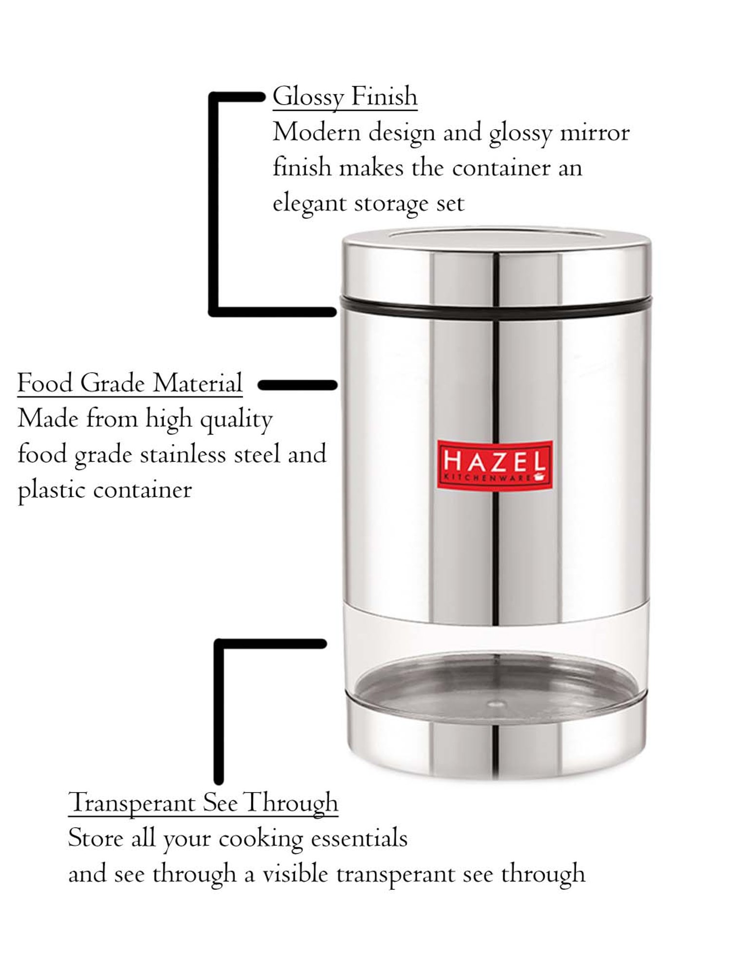 HAZEL Silver Stainless Steel Container (0.7 L) - Set of 1