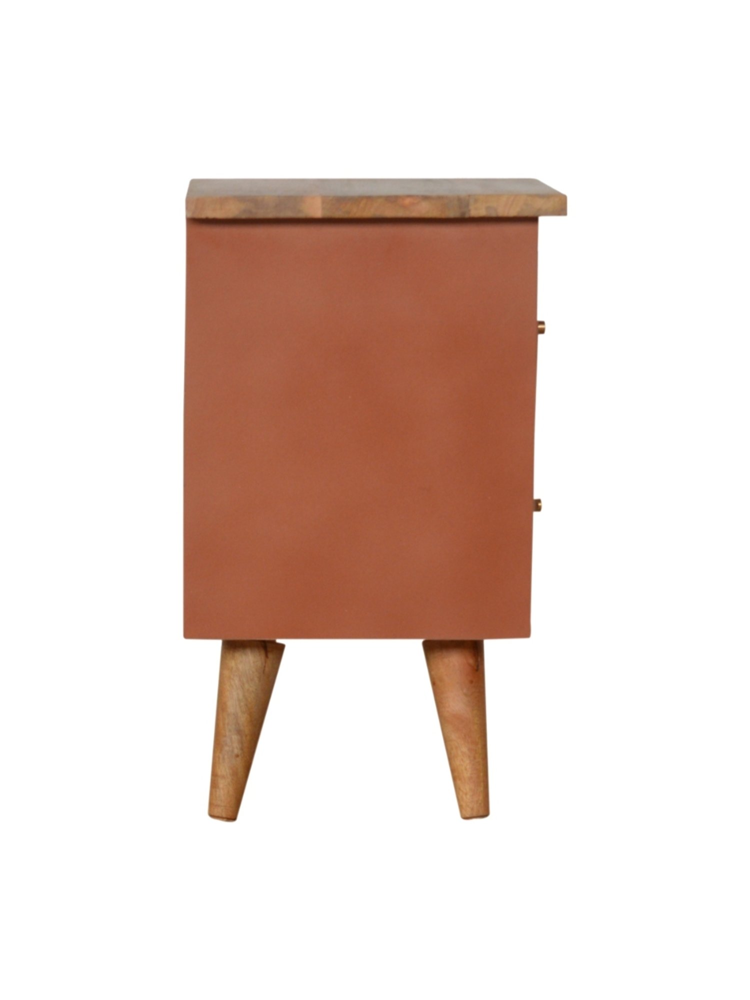 Artisan Furniture Solid Brown Mango Wood Side Table Brick Red Finish