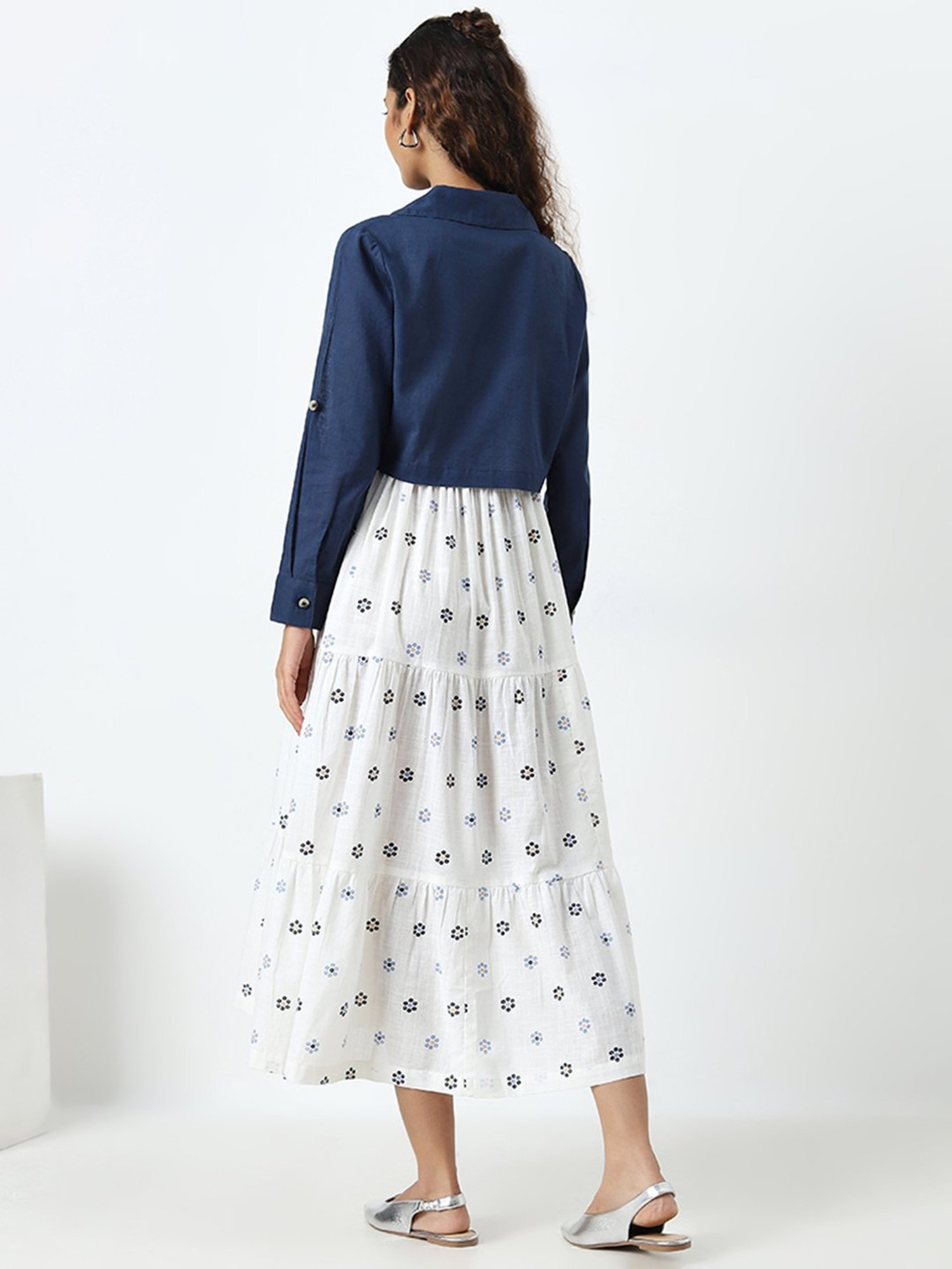 Bombay Paisley by Westside White Tiered Cotton Dress with Jacket