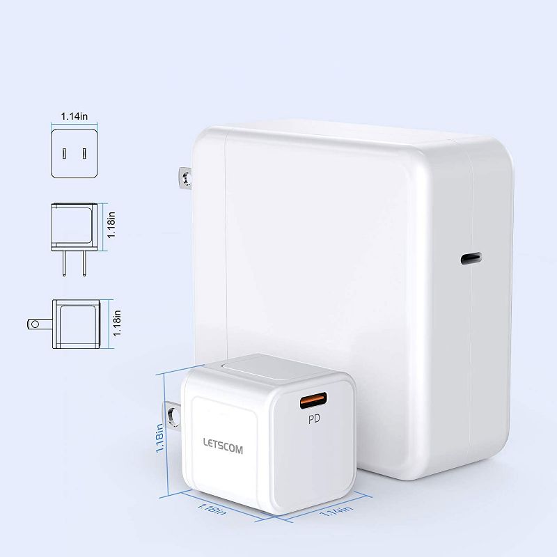 Letscom USB C Charger 20W Fast Charger Compact PD 3.0 Compatible with iPhone 12/12 Mini/12 Pro/12 Pro Max/11/XS, Galaxy, Pixel 4/3, iPad Pro, AirPods/AirPods Pro, and More - FC236 - White