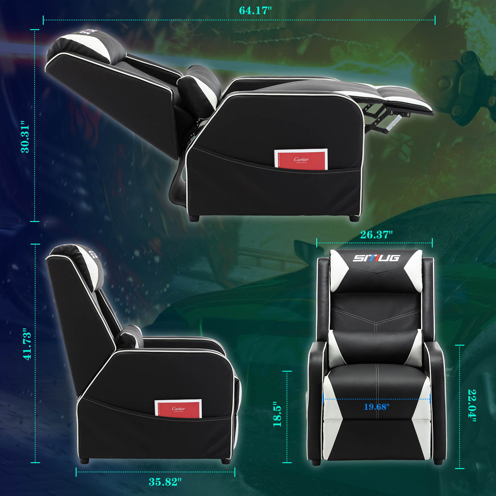 Gaming Recliner Chair Racing Style Single PU Leather Sofa Comfortable Living Room Recliners Ergonomic Adjustable Home Theater Seating - Red