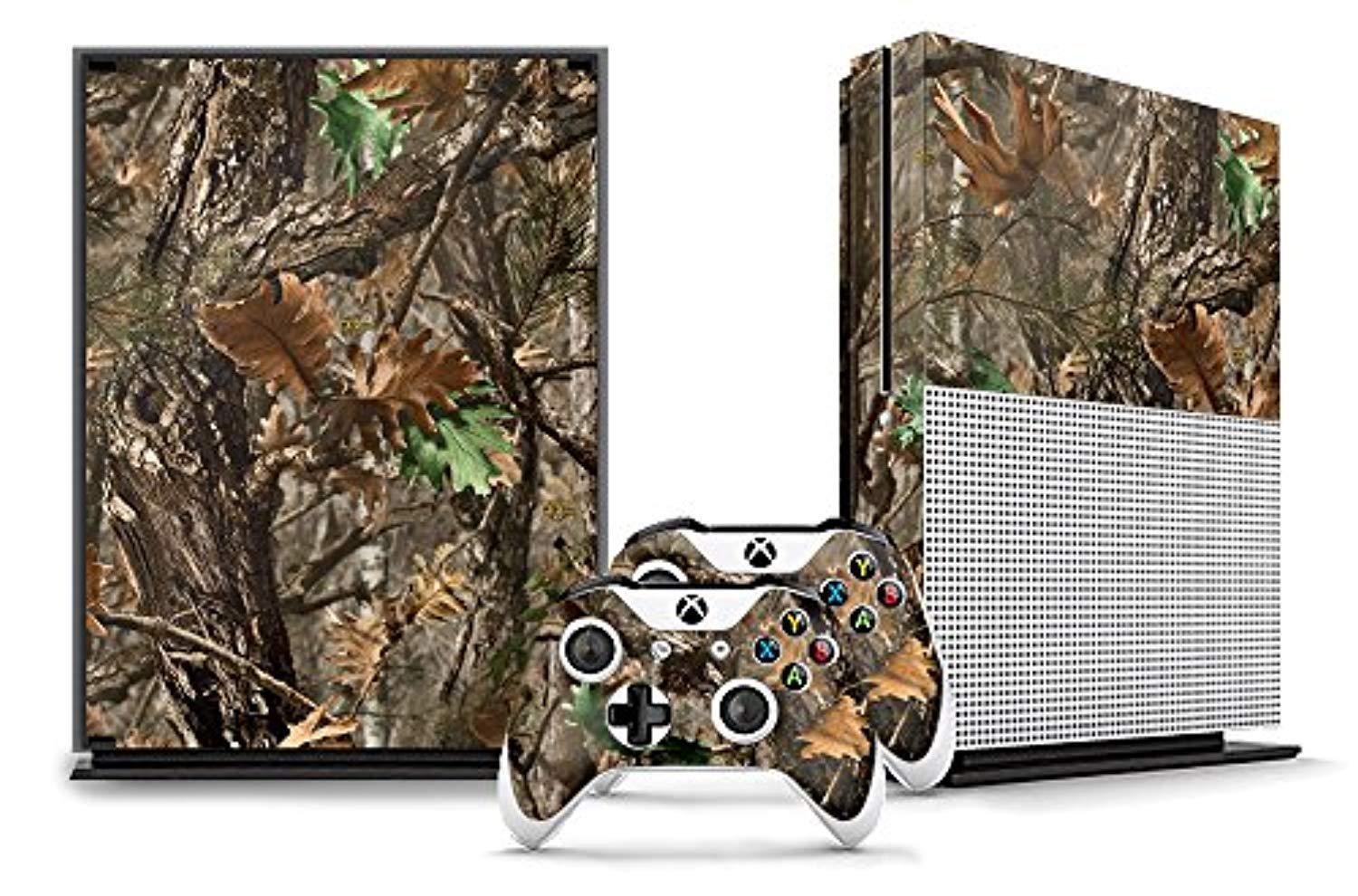 Designer Skin Sticker for the XBOX ONE S Console With Two Wireless Controller Decals - Woodland Camo