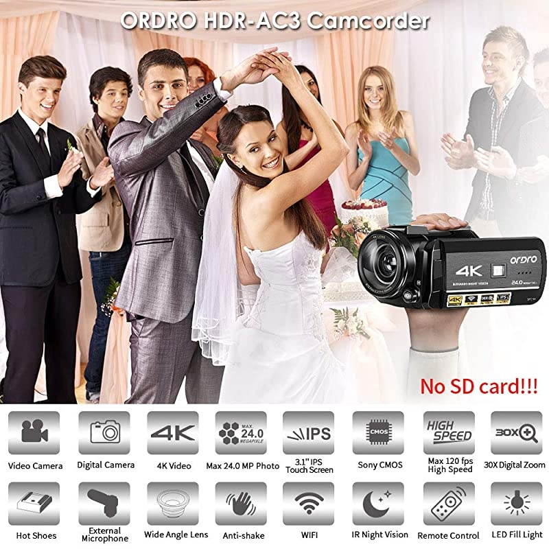 4K Camcorder Vlogging Camera for YouTube  HDR-AC3 Ultra HD Video Camera 1080P 60FPS IR Night Vision Wi-Fi Camera Recorder Digital Camcorders with Microphone Wide Angle Lens Handheld Stabilizer