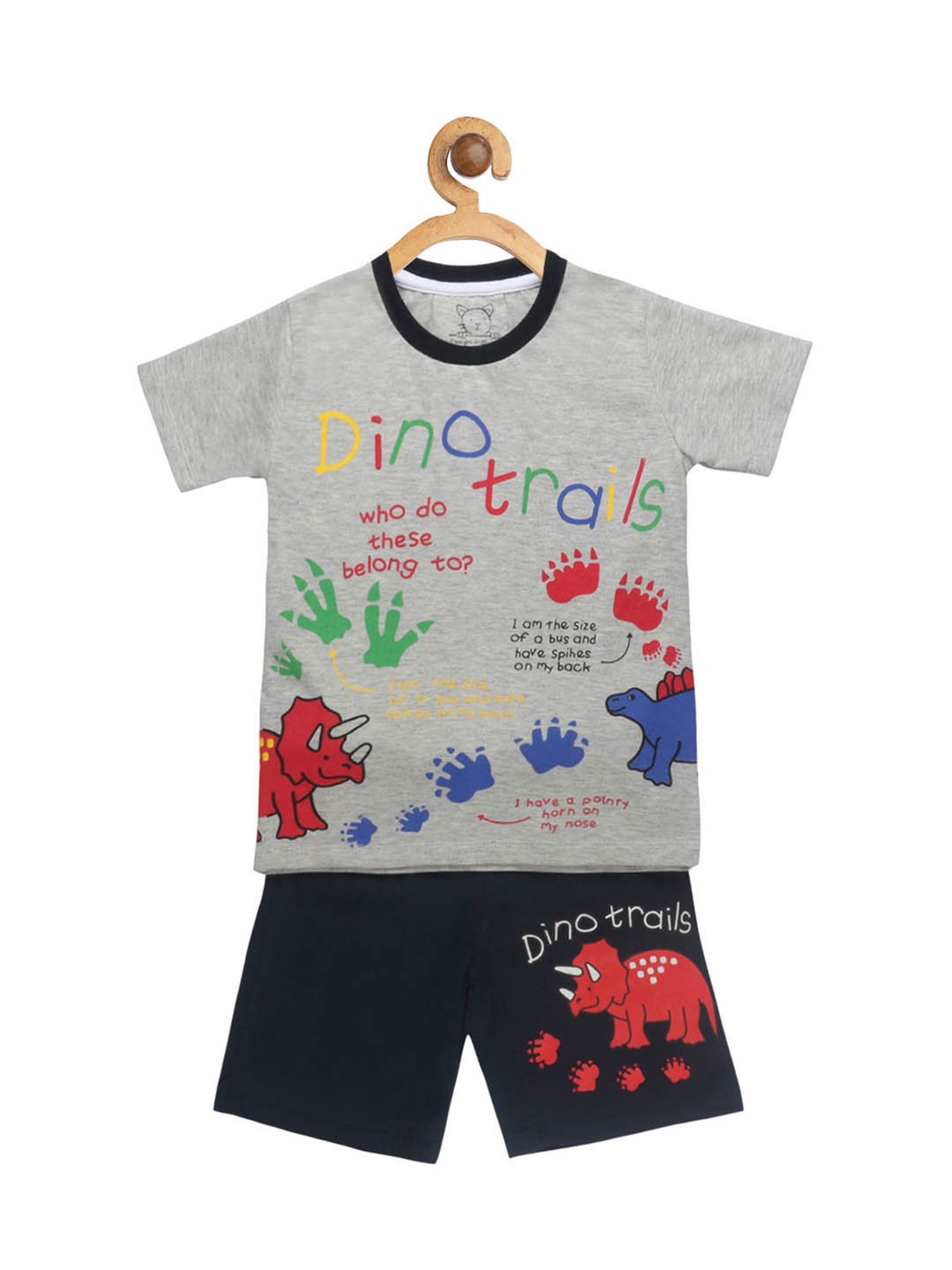 Lazy Shark Kids Grey & Navy Printed  T-Shirt with  Shorts