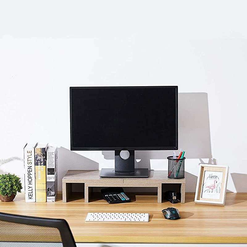 Monitor Stand Riser Adjustable Screen Stand for Laptop ComputerTVPC Multifunctional Desktop Organizer Cream Gray