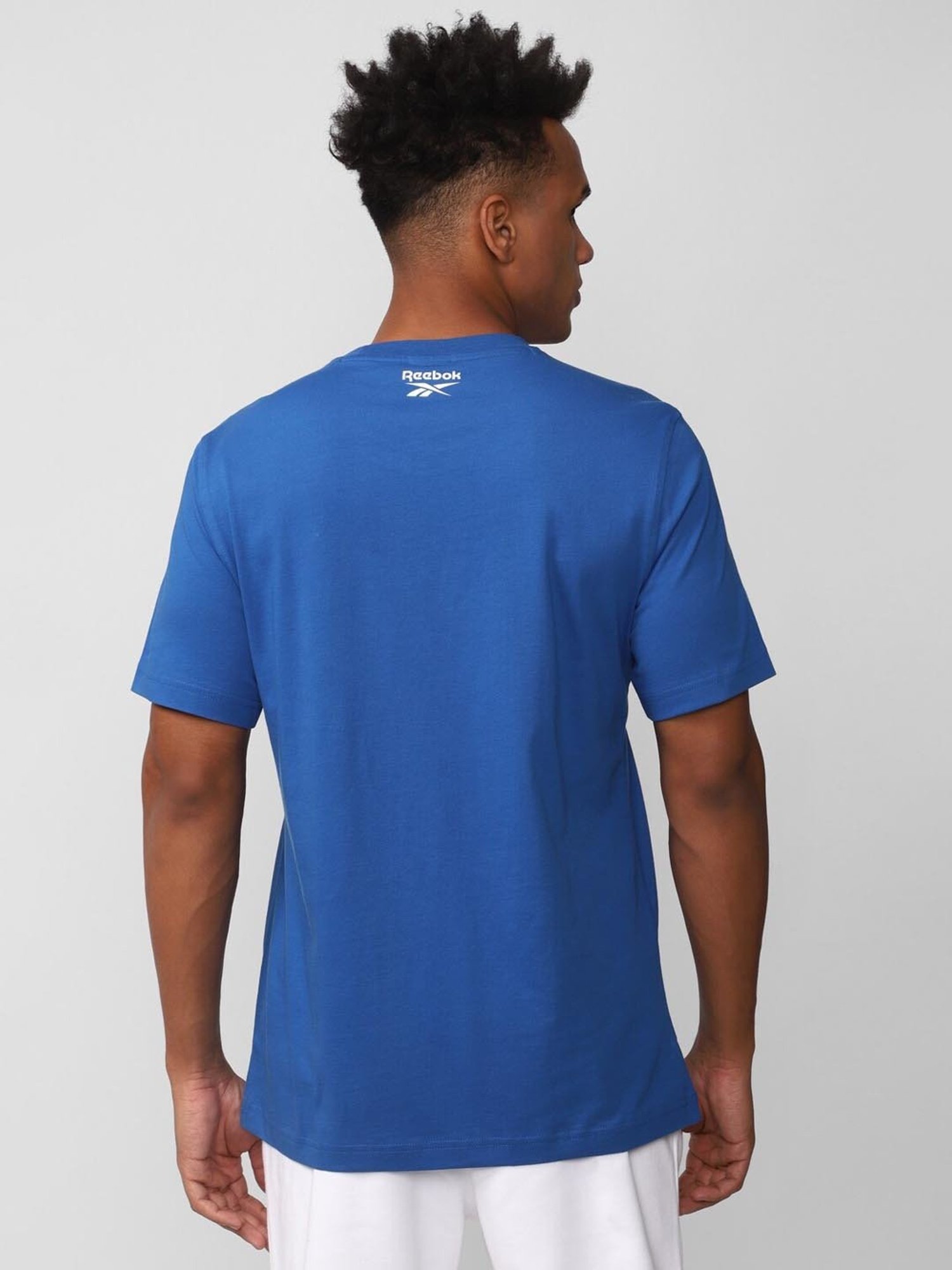 Reebok Blue Cotton Slim Fit Printed T-Shirt