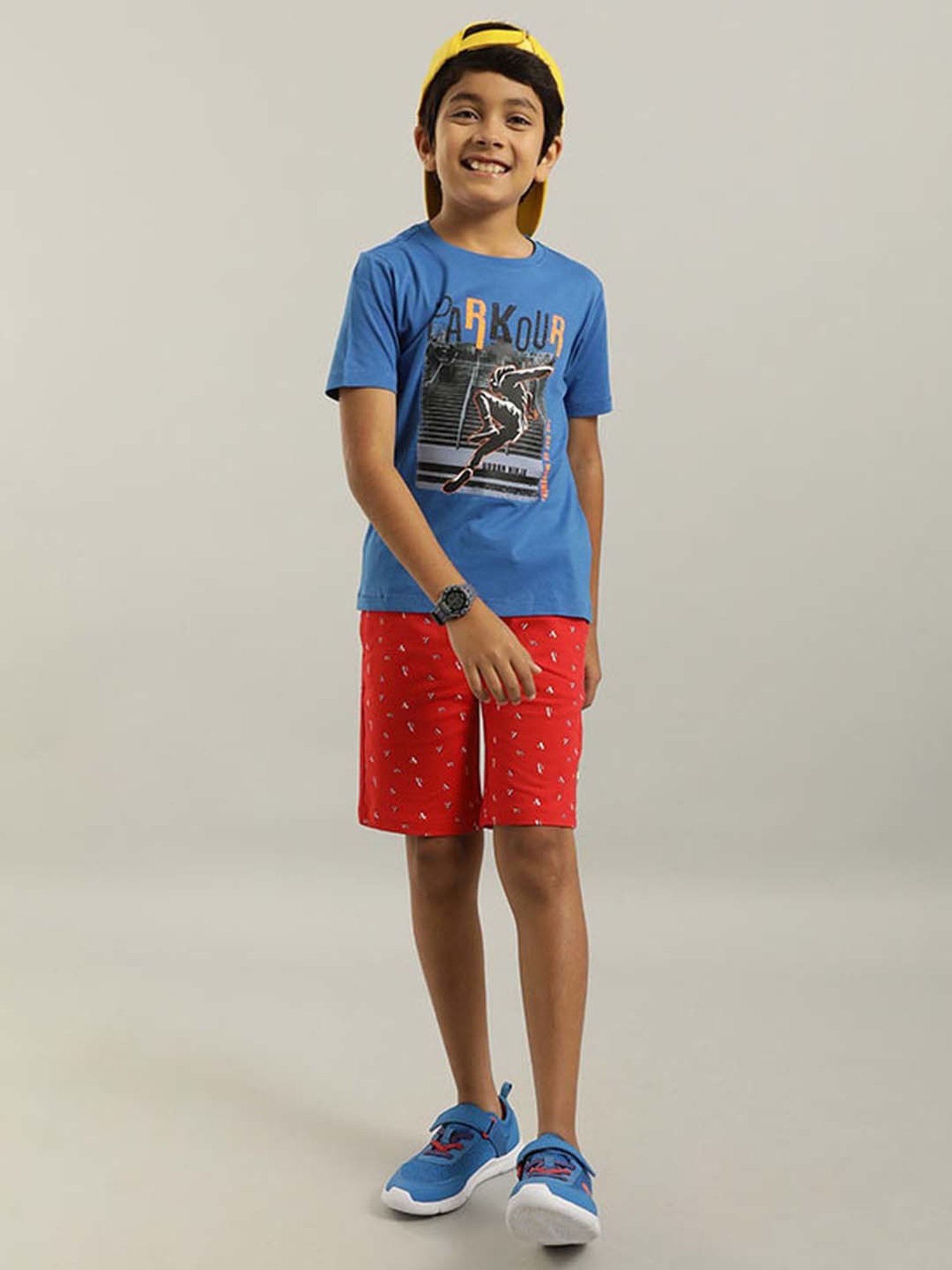 Indian Terrain Boys Blue Cotton Printed T-Shirt