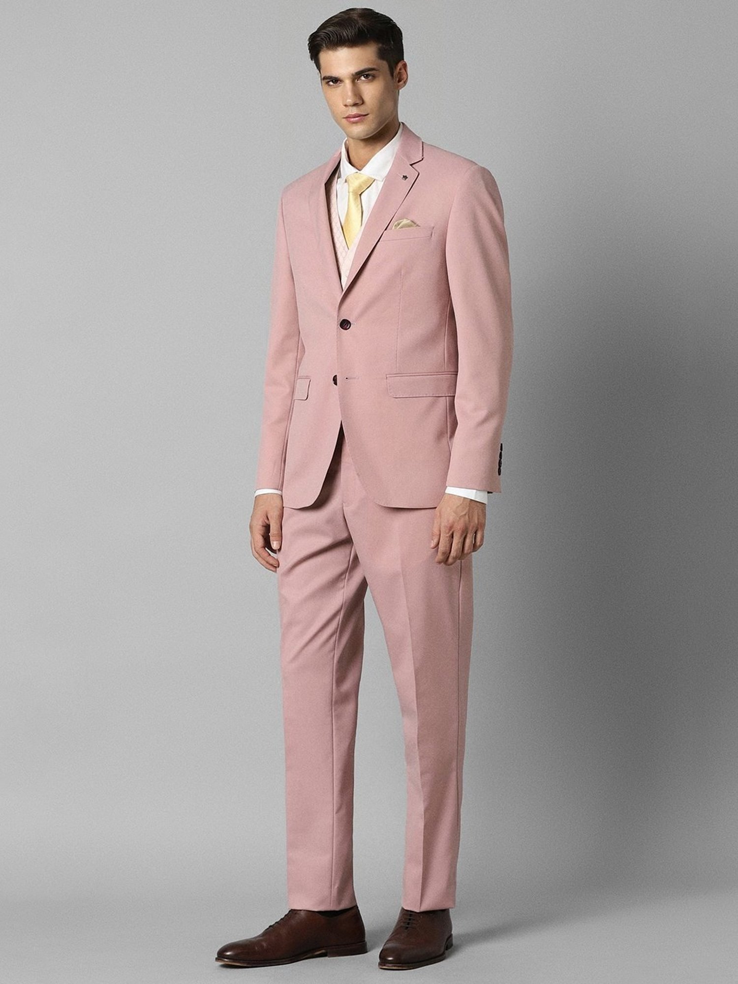 Louis Philippe Pink Slim Fit Three Piece Suit