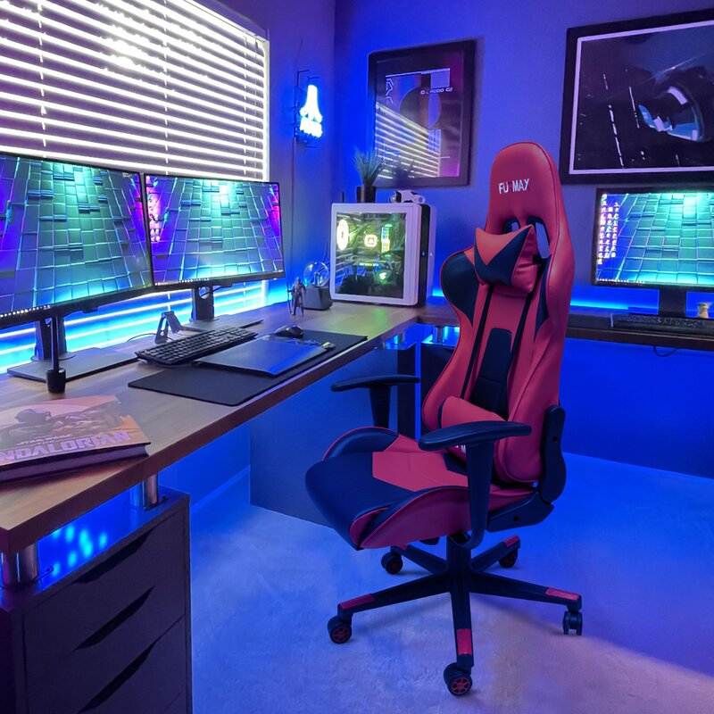 Furmax Gaming Office Chair Ergonomic High-Back Racing Style Adjustable Height Executive Computer Chair, PU Leather Swivel Desk Chair (Black/Grey)