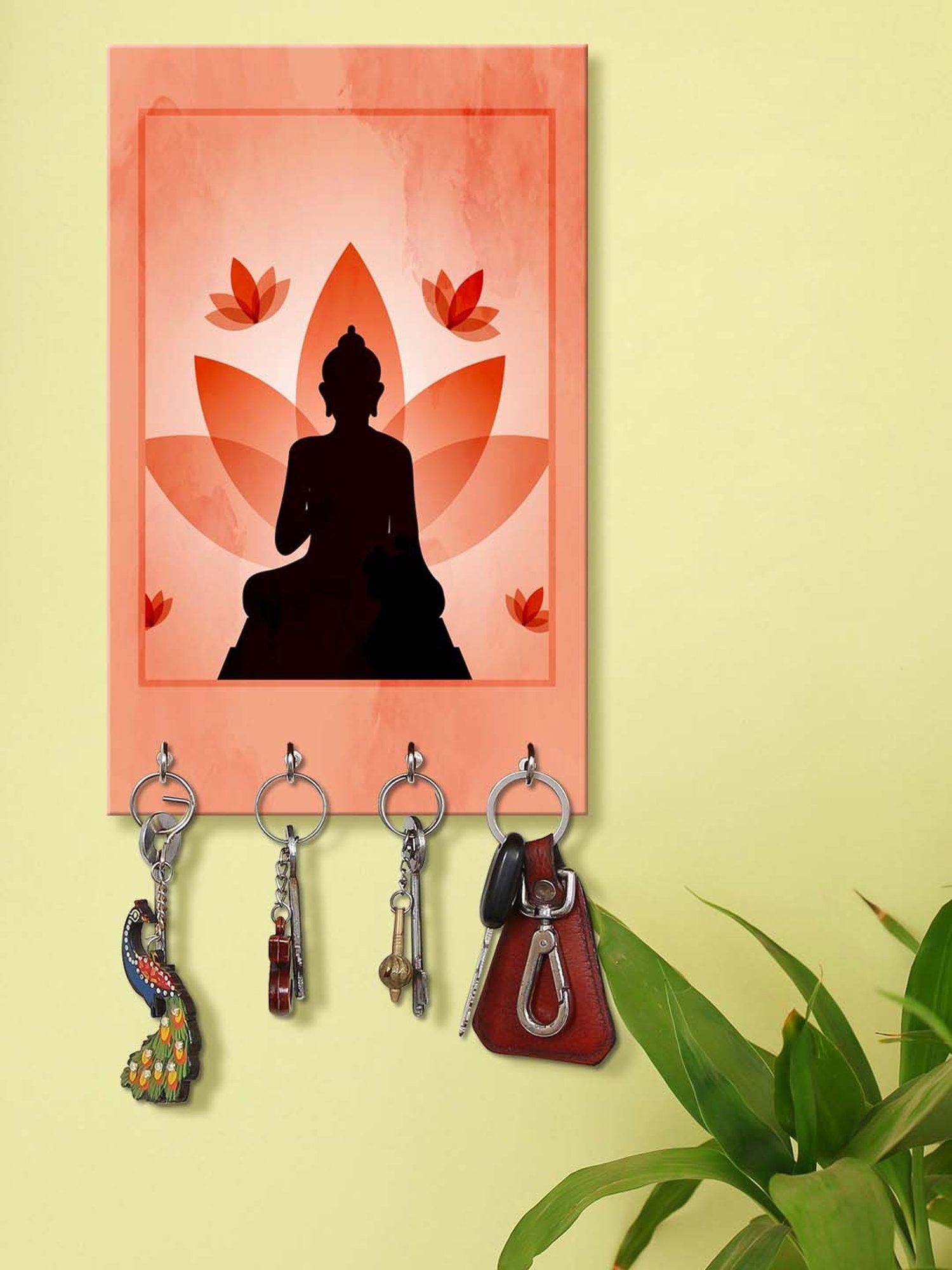 999Store Peach & Black MDF  Key Holder - Set of 1