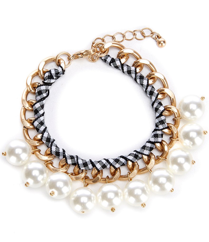 Southern Living Pearl and Gingham Bracelet
