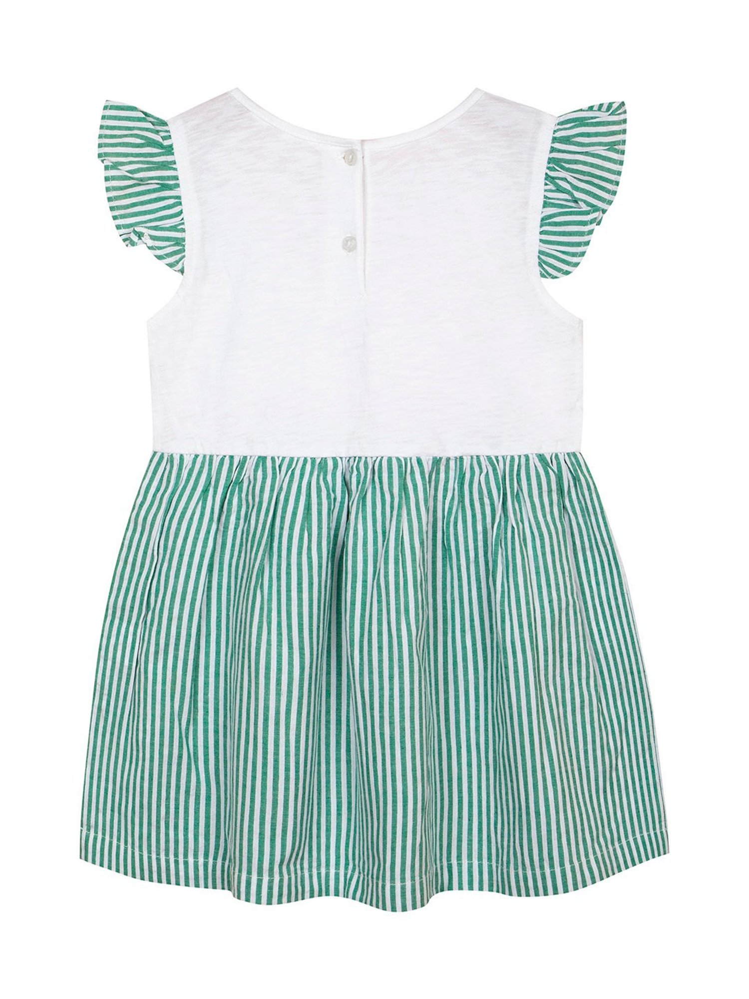 Budding Bees Kids White & Green Striped Dress