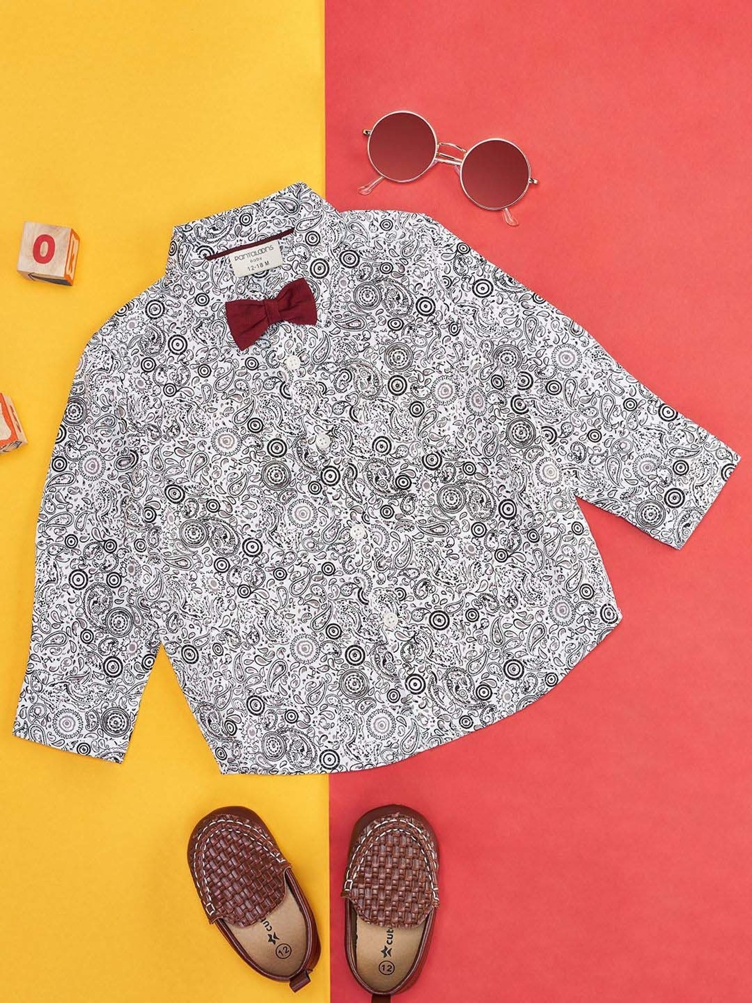 Pantaloons Baby White & Black Cotton Printed Full Sleeves Shirt