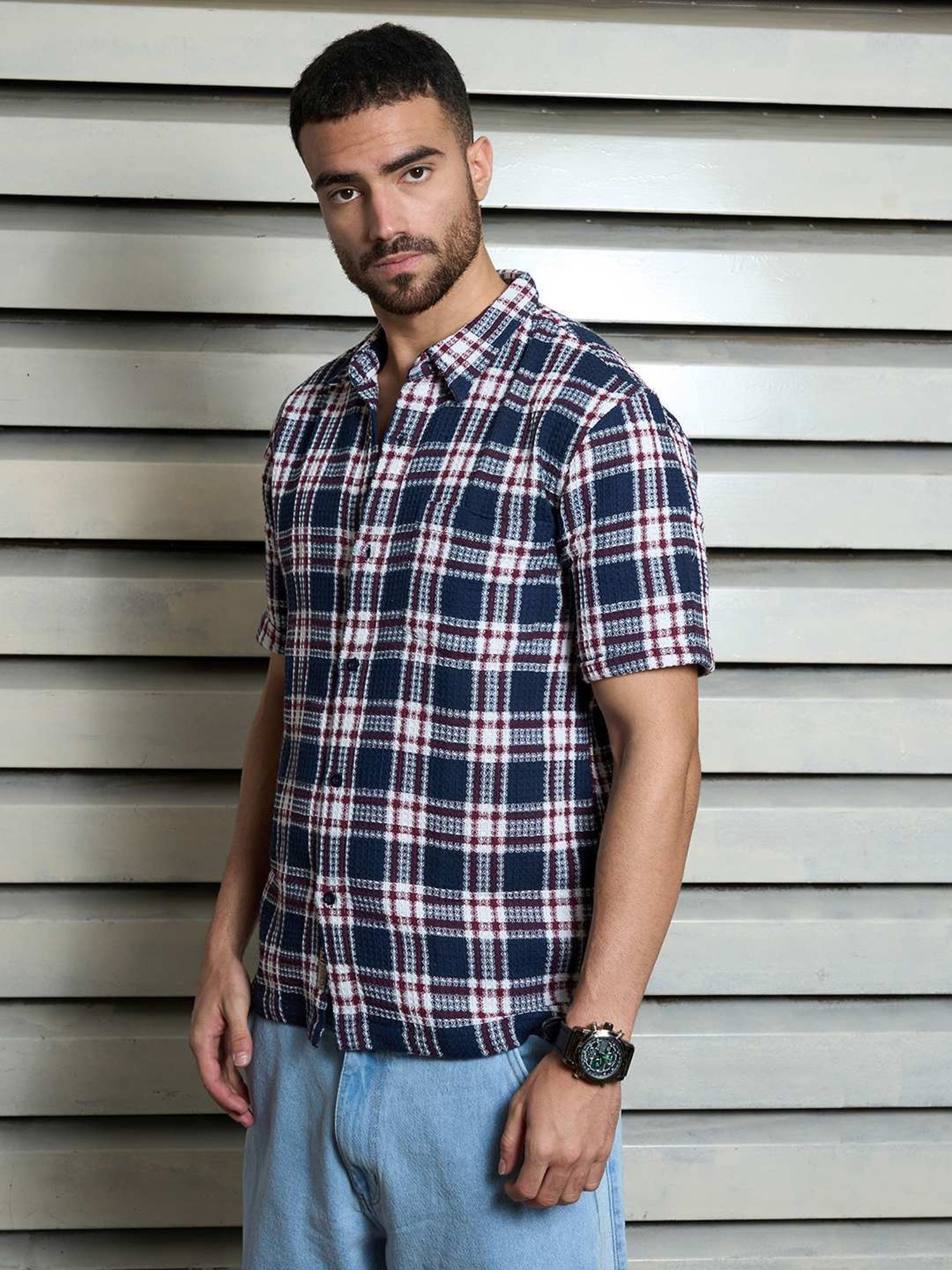 High Star Multi Cotton Regular Fit Checked Shirt