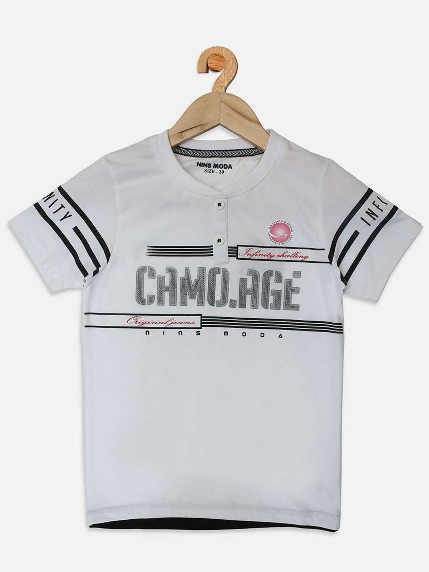 NINS MODA Kids White Printed T-Shirt