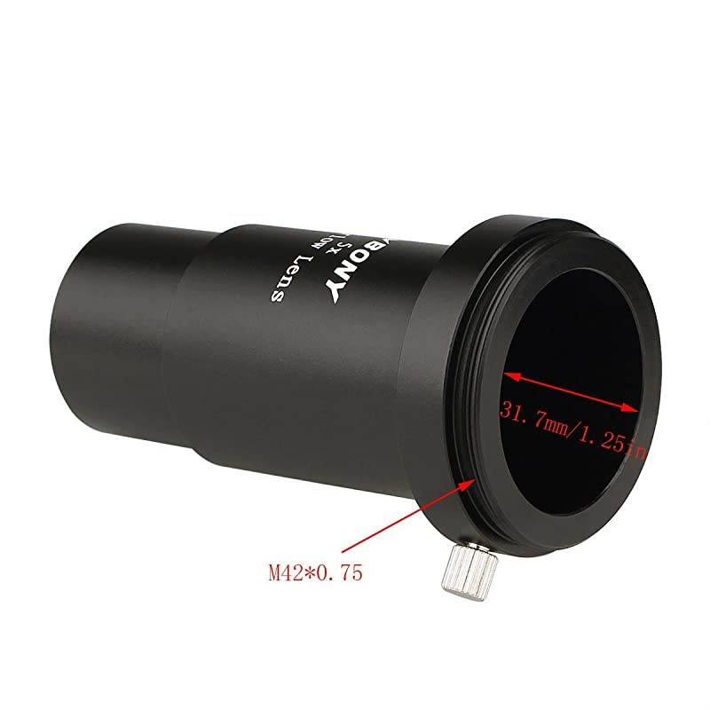 Barlow Lens 5X 125 inches Fully Multi Coated Metal Thread M42 for Astronomical Telescope Eyepiece Accept T Ring with 125 inches Interface