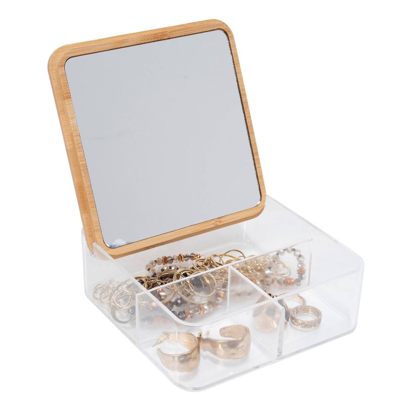 Simplify 3 Compartment Medium Organizer with Bamboo Lid and Mirror Clear
