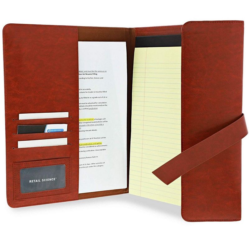PU Leather Business Padfolio, Portfolio Folder with Pockets Holds Pens, Letter Size Notepad, Business Cards for Interview & Legal Document, Dark Tan