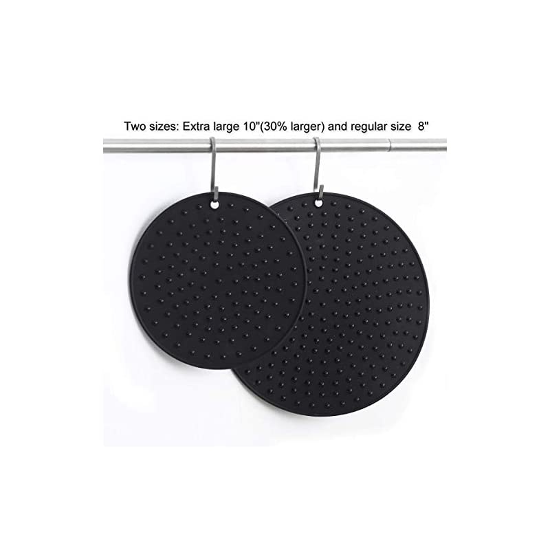 Large, Thick Silicone Trivet Mat Set For Hot Dishes,Pots and Pans, Kitchen Hot Pads for Countertop and Table, Silicone Pot Holders, 2 Large and 2 Regular Sizes S/4 (Black)