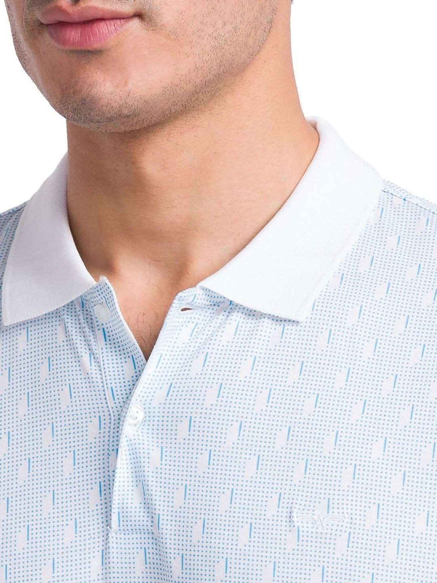 Park Avenue Blue Cotton Slim Fit Printed Polo T-Shirt