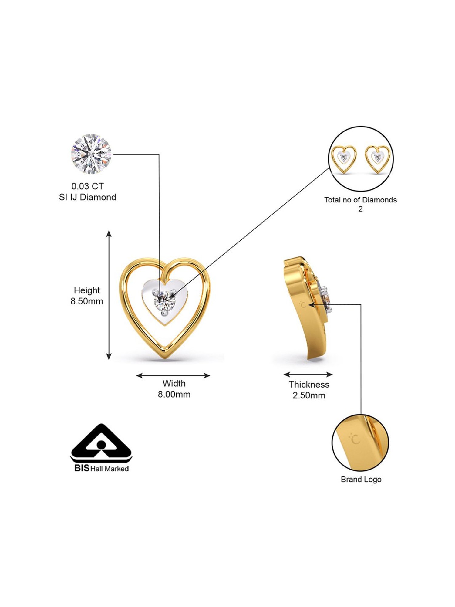 Candere by Kalyan Jewellers Stylish 18K Yellow Gold and Diamond Stud Earrings