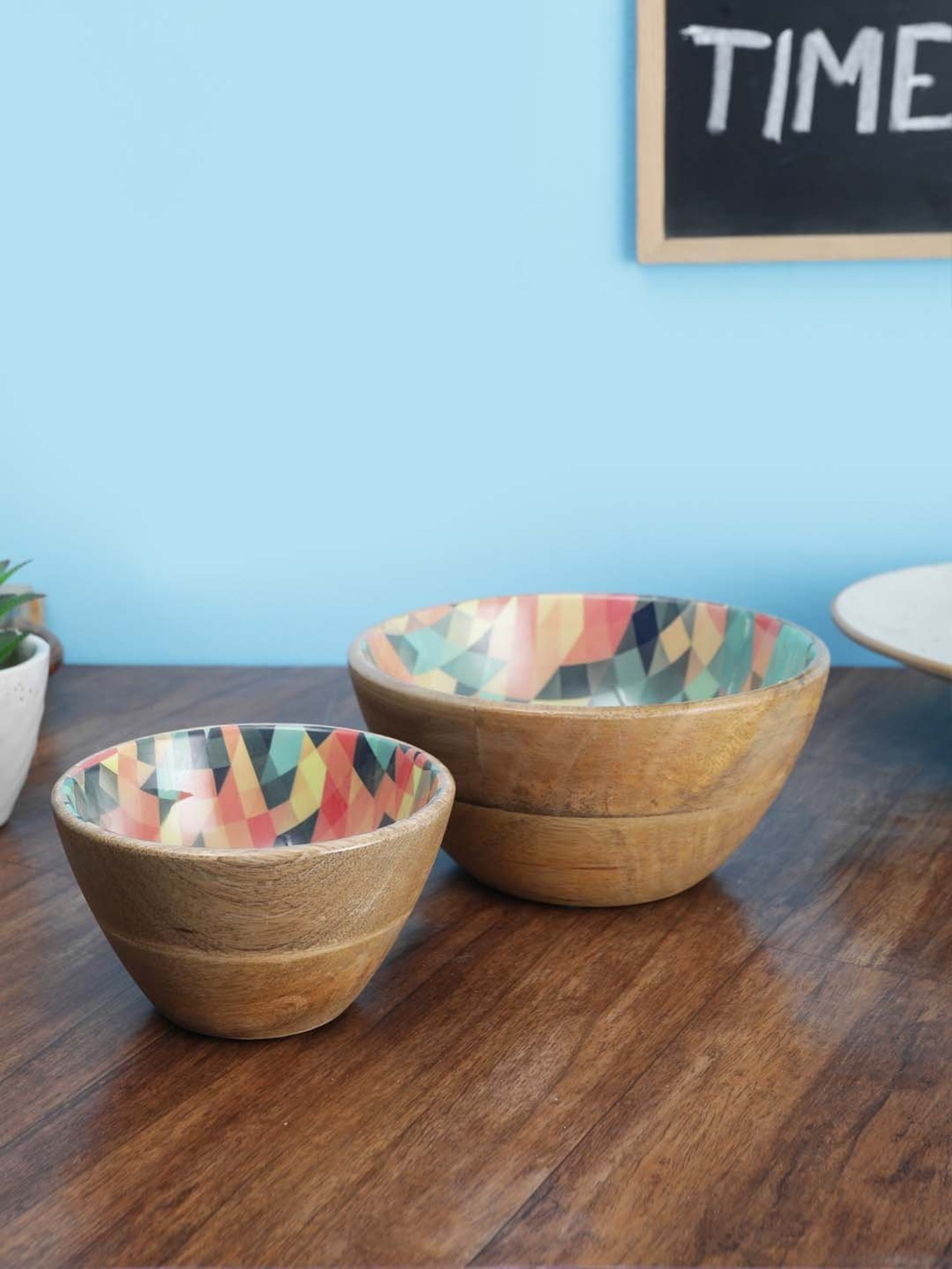 VarEesha Mosaic Beige Mango Wood Serving Bowls (300 ml, 600 ml) - Set of 2