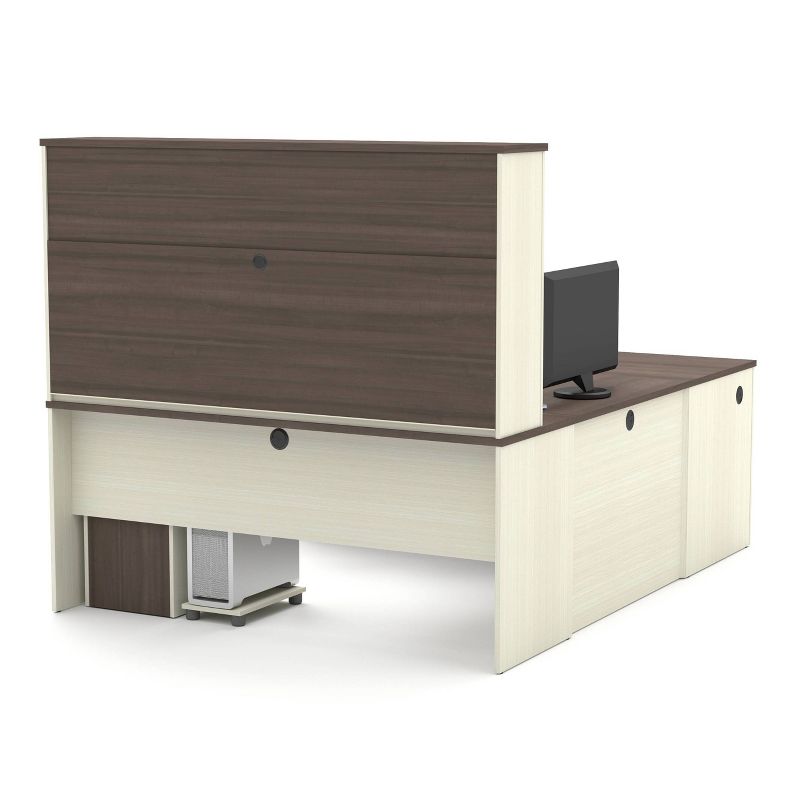 Prestige + Wood U Shape Computer Desk with Storage White Chocolate/Antigua - Bestar