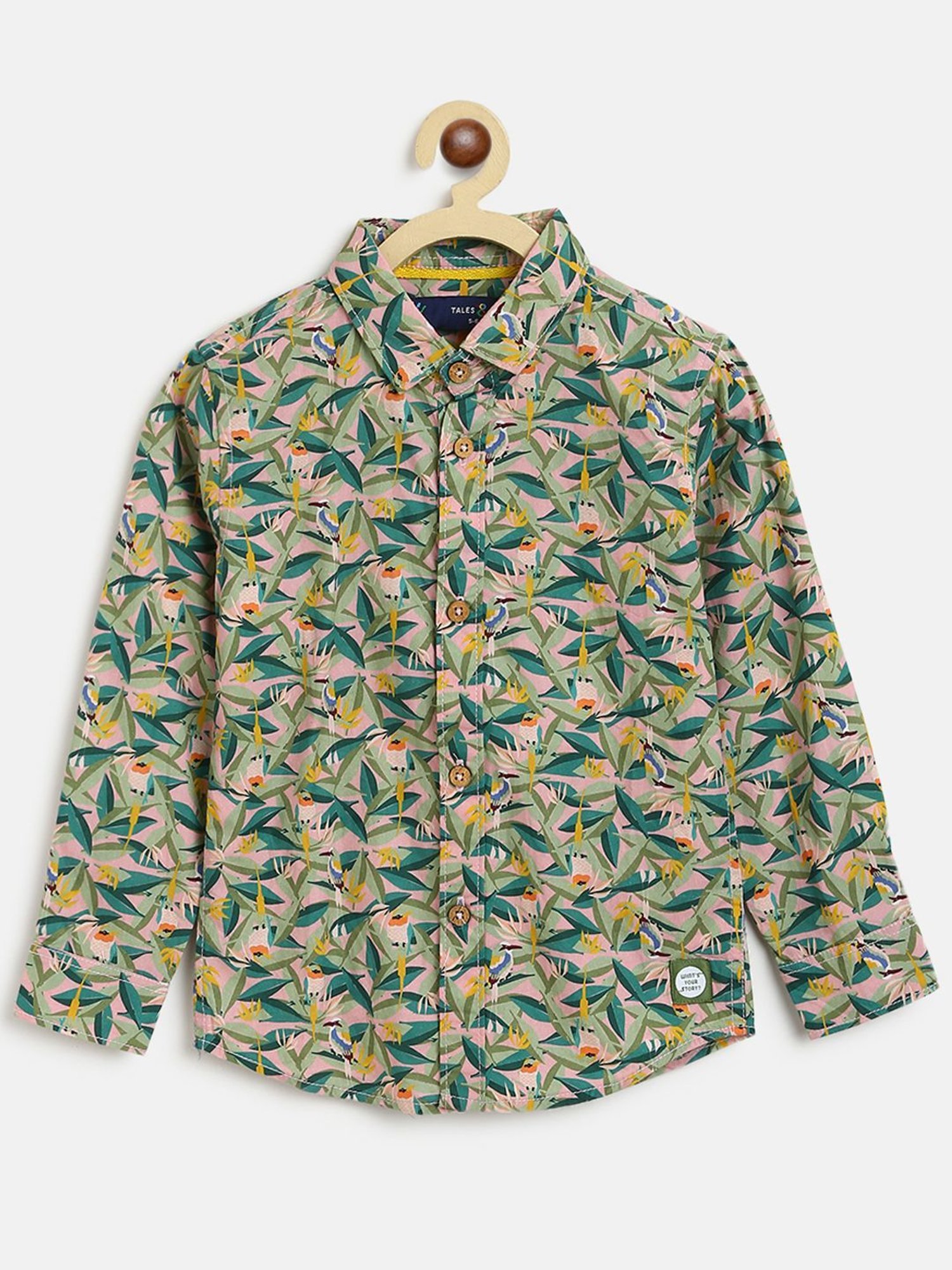 Tales & Stories Kids Pink & Teal Blue Cotton Printed Full Sleeves Shirt