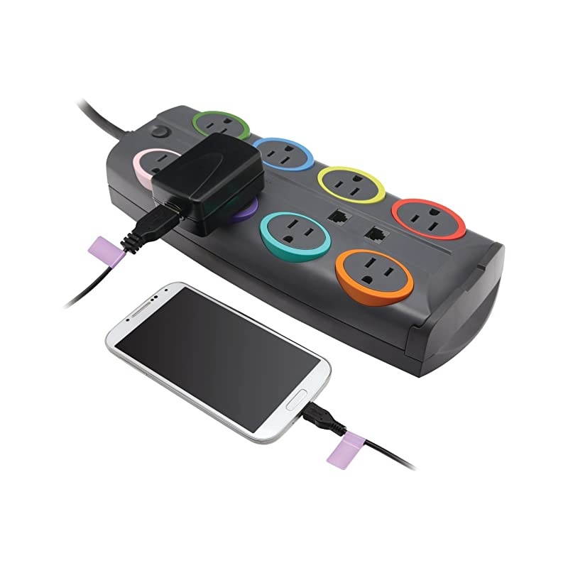 SmartSockets 8Outlet 8Foot Cord amp 2490 Joules Standard Surge Protector K62690NA