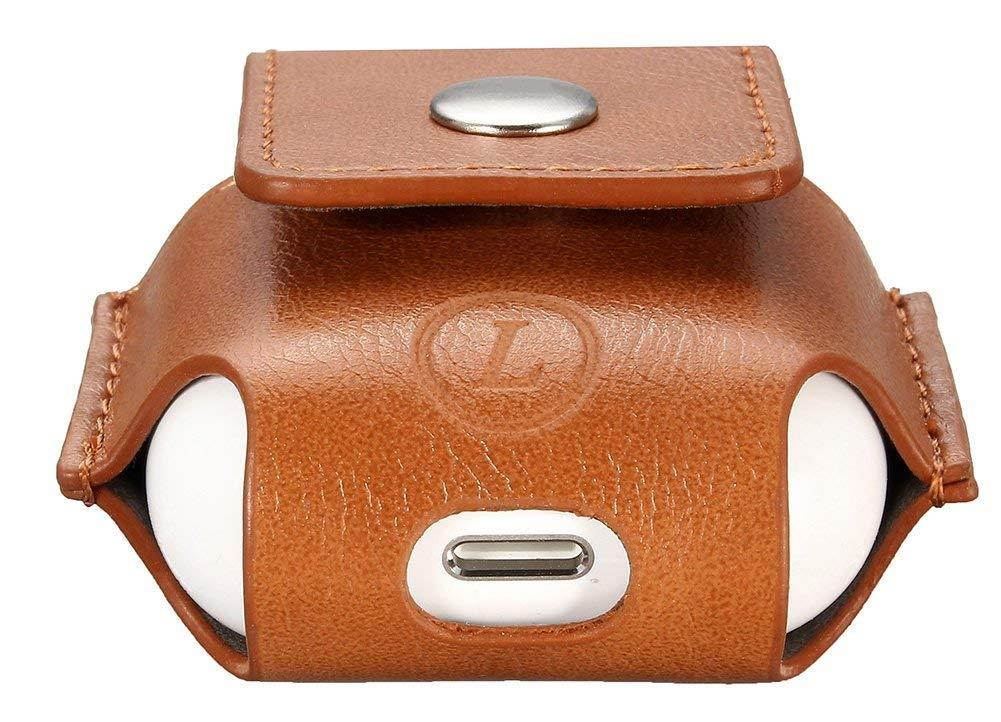 AirPods Case Lunies Anti-Lost Leather Protective Cover Apple AirPods Charging Case Brown