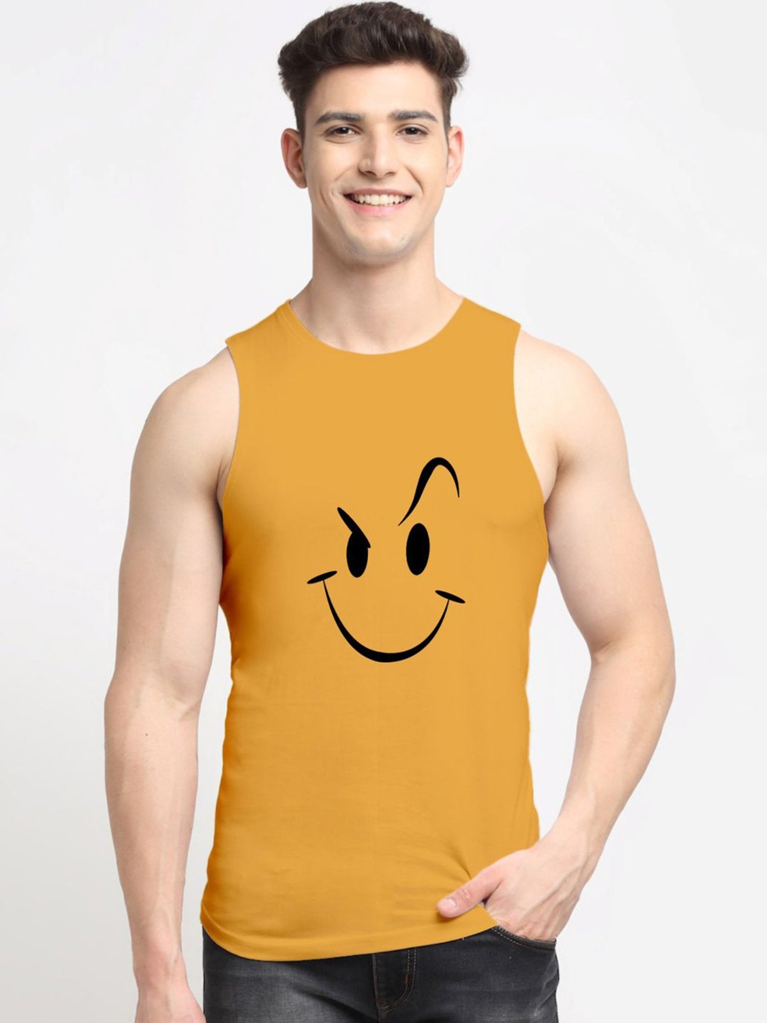 Friskers Gold Cotton Slim Fit Printed Vest