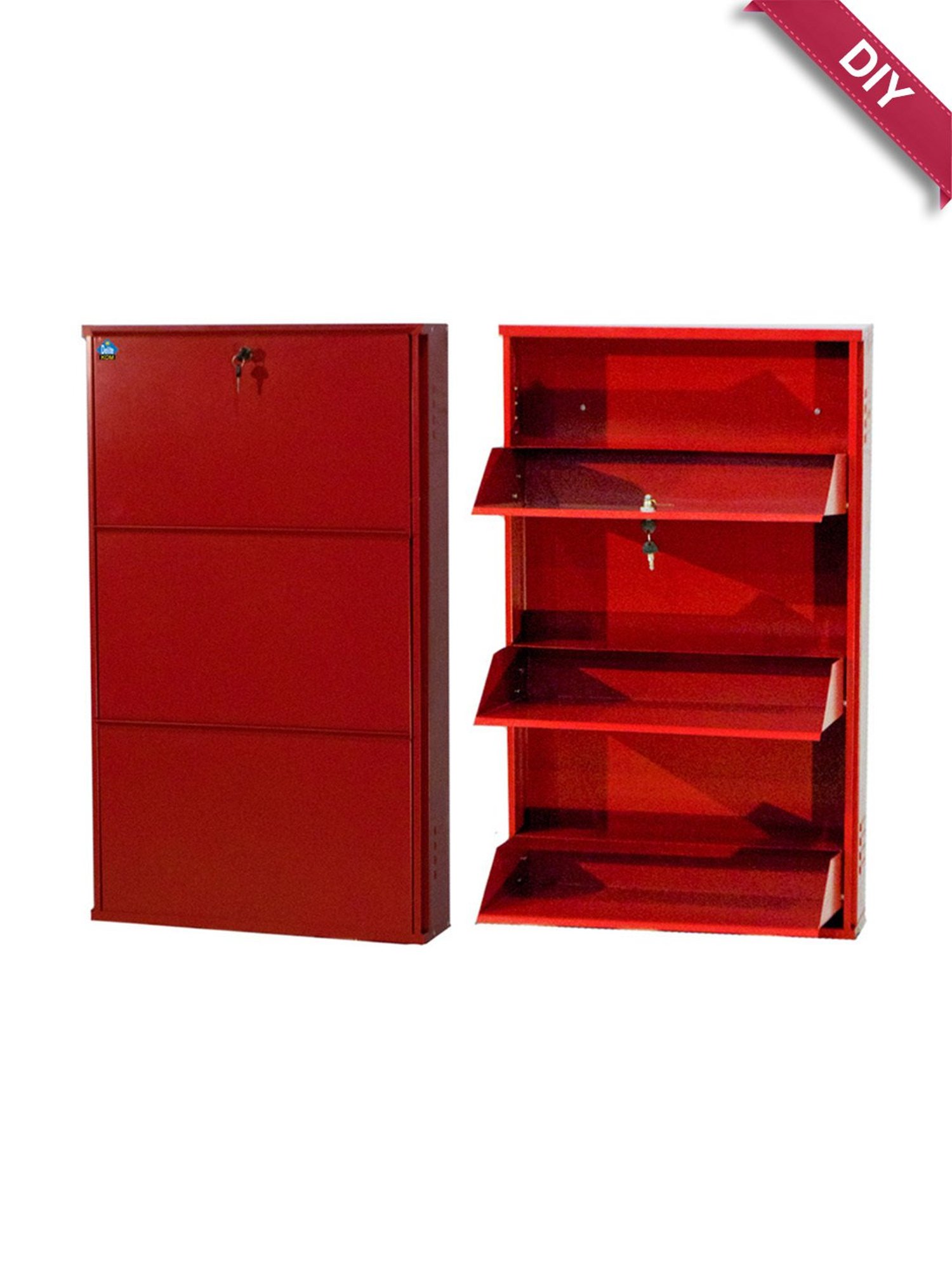 Delite Kom Metal Shoe Rack - 24" 3 Shelf, Ivory Green, PowderCoat, Wall Mount, DIY