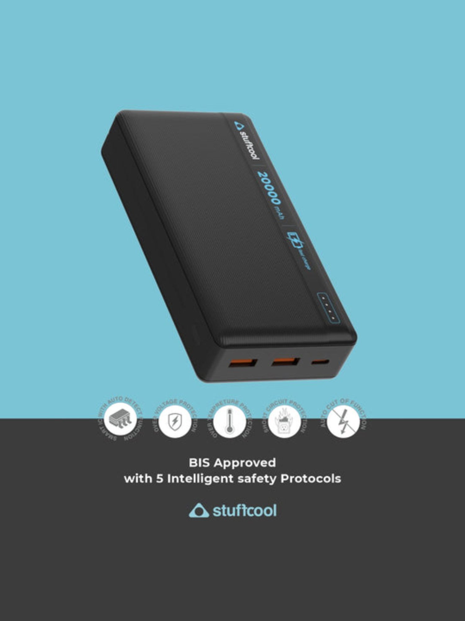 Stuffcool Major Plus 20000mAh 20W PD Powerbank (Black)