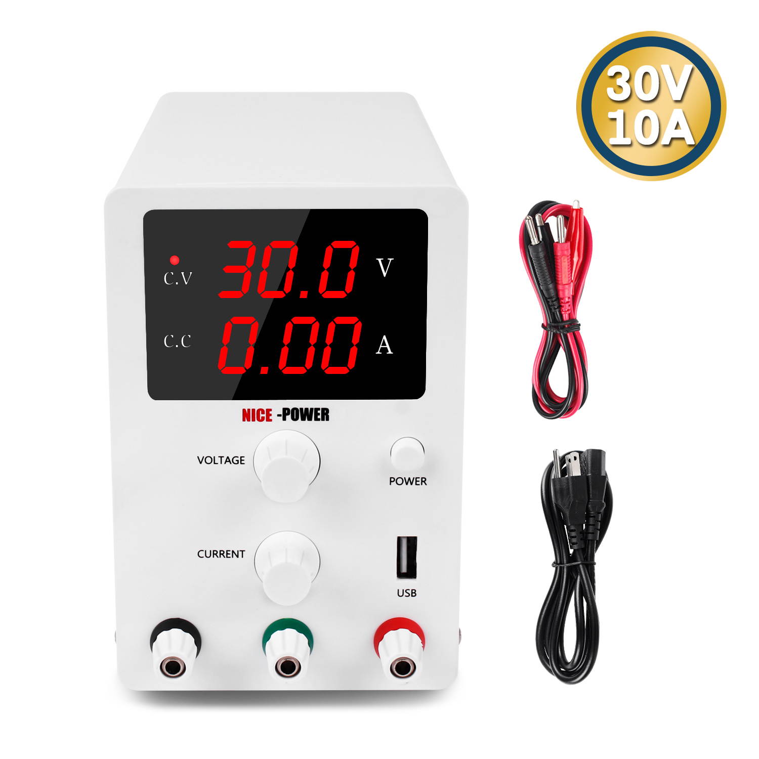 110V 0-30V 0-10A DC Power Supply Voltage-stabilized Source Regulated Power Supply Stabilized Voltage Supply CV & CC Dual Output Modes 3-digit High Precision LED Display
