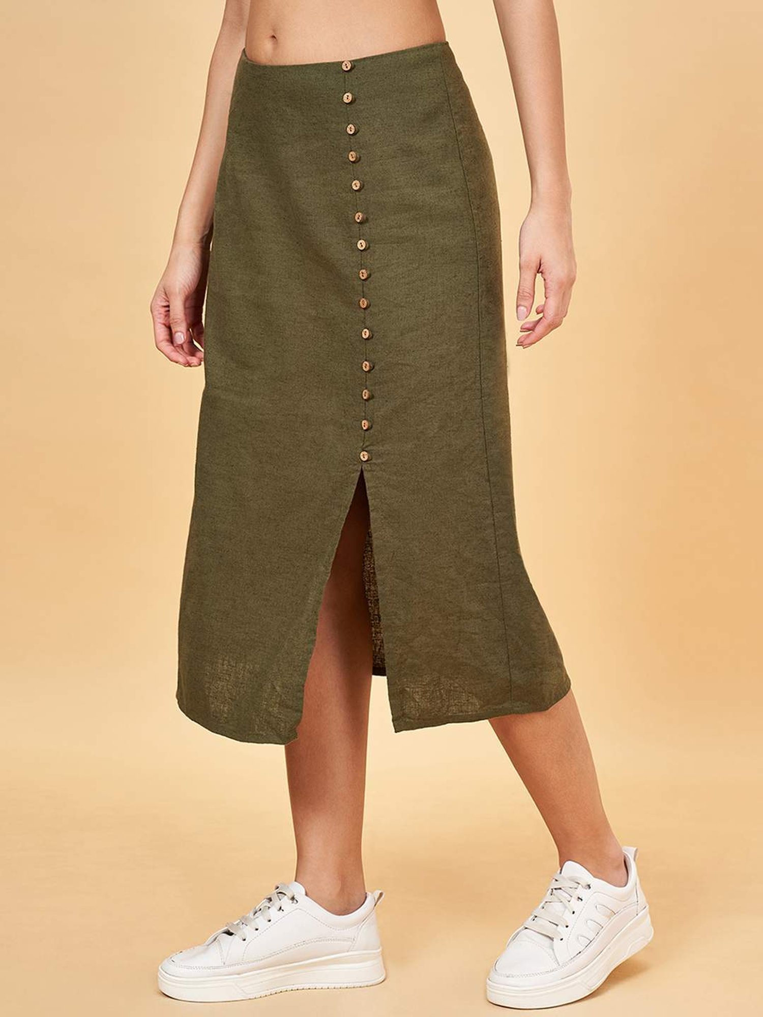 Honey by Pantaloons Green Cotton A-Line Skirt
