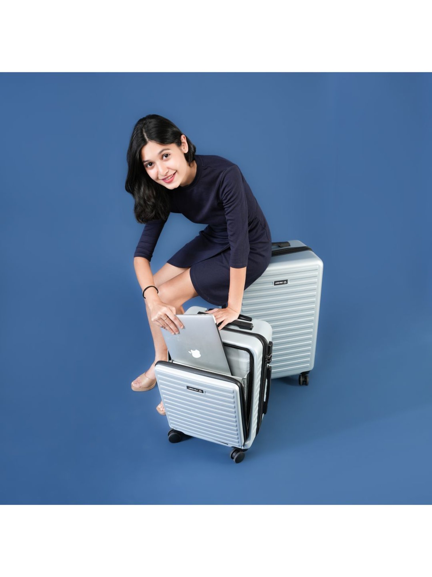 Assembly Silver Textured Trolley Bag Pack of 2 - 20 inch & 24 inch