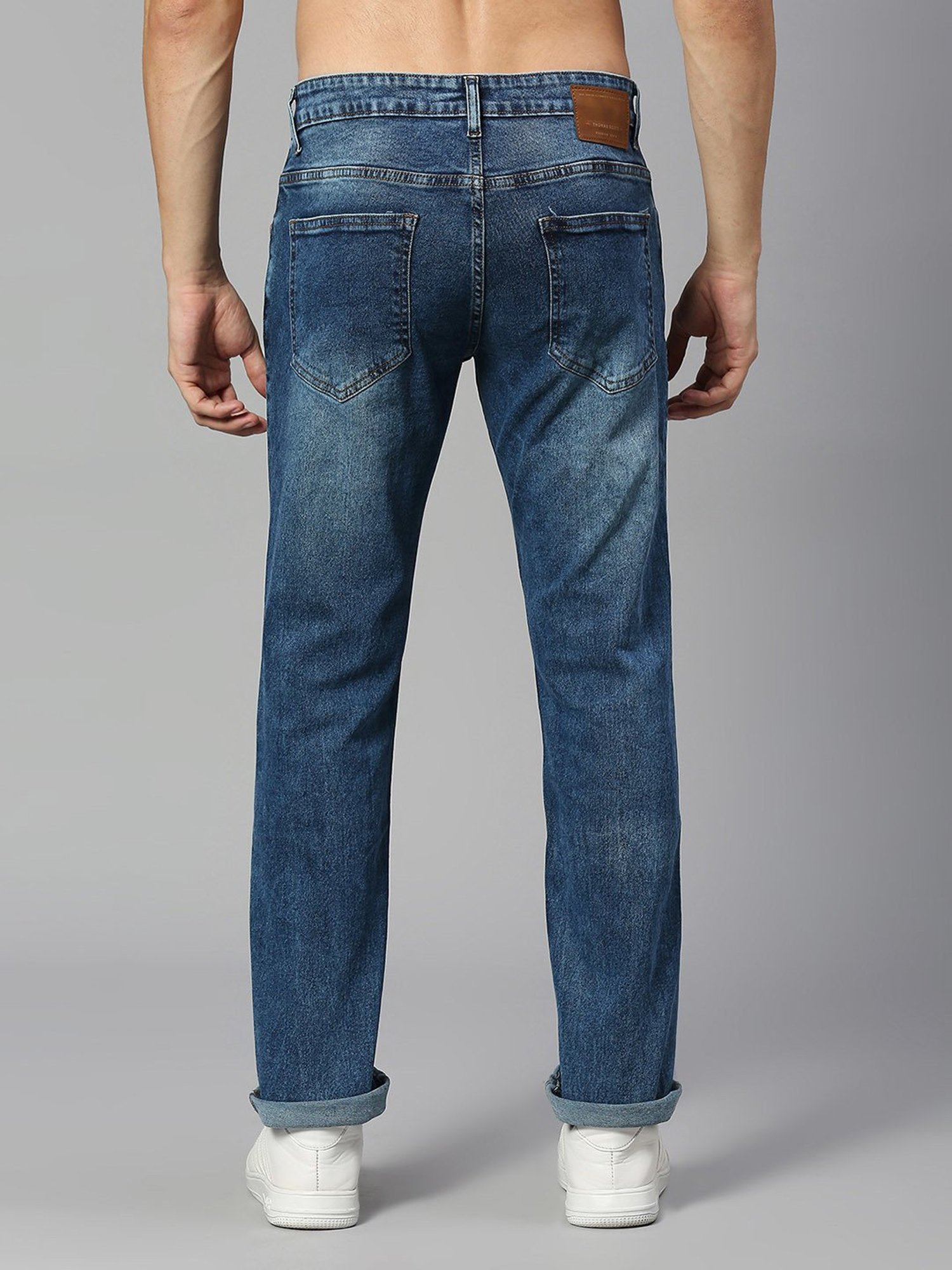 Thomas Scott Blue Regular Fit Heavily Washed Distressed Jeans