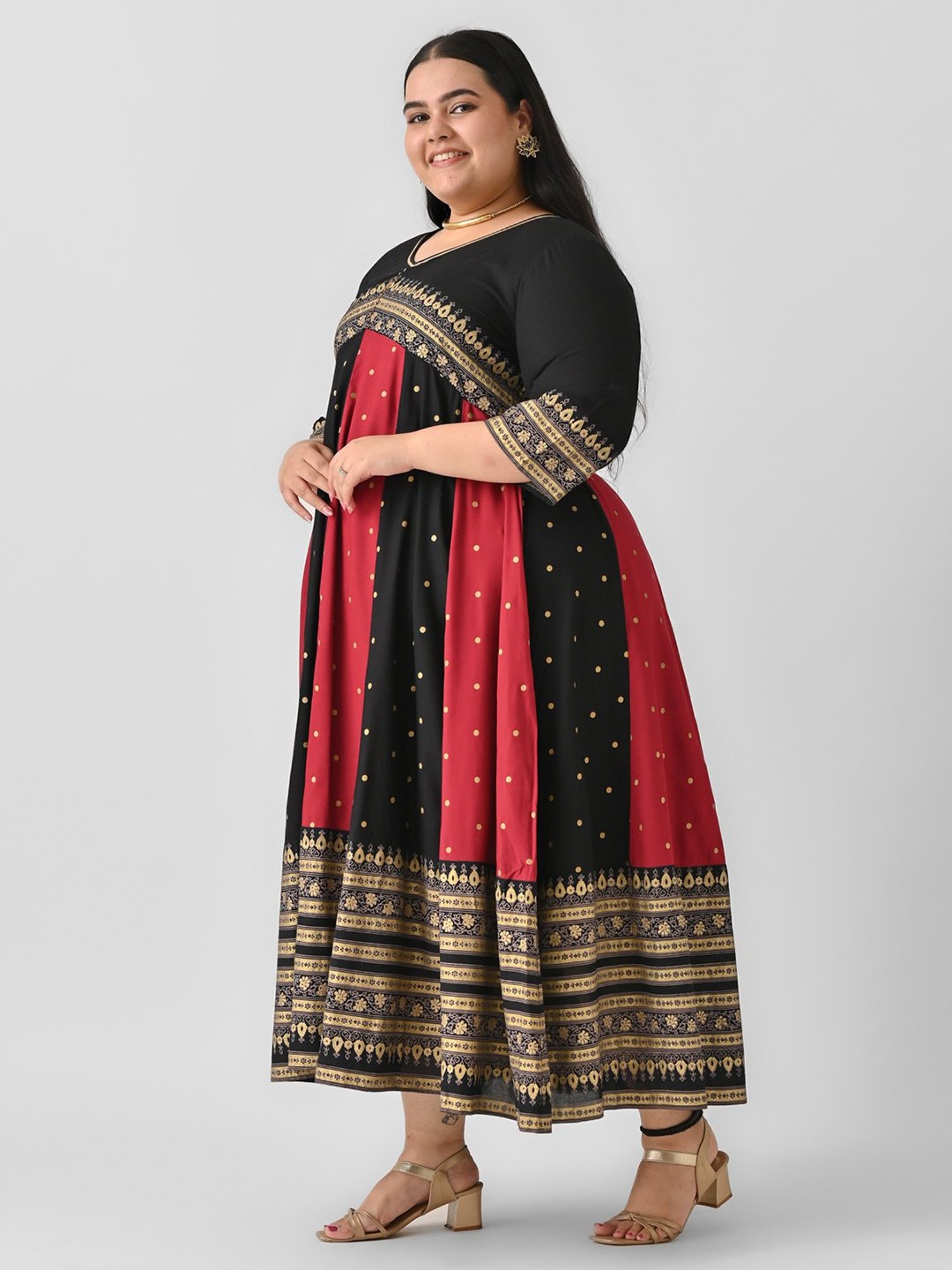 Rustorange Black & Maroon Color-Block Ethnic Dress