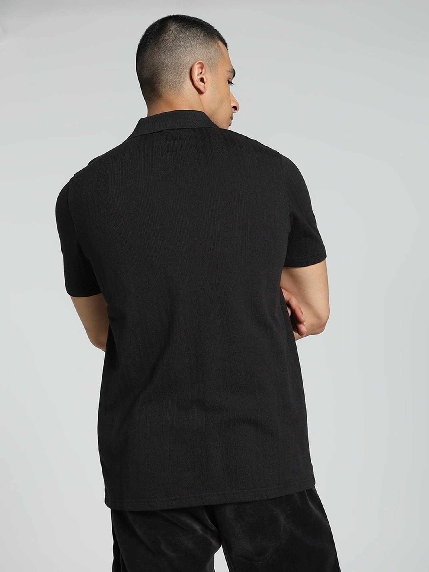 Puma Black Regular Fit Printed Polo T-Shirt